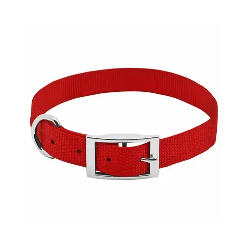 Dog Collar, Adjustable, Red Nylon, 1 x 19 to 22-In.