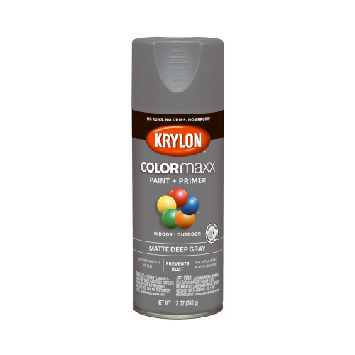 KRYLON K05550007 COLORmaxx Spray Paint, Matte, Deep Gray, 12 oz, Aerosol Can