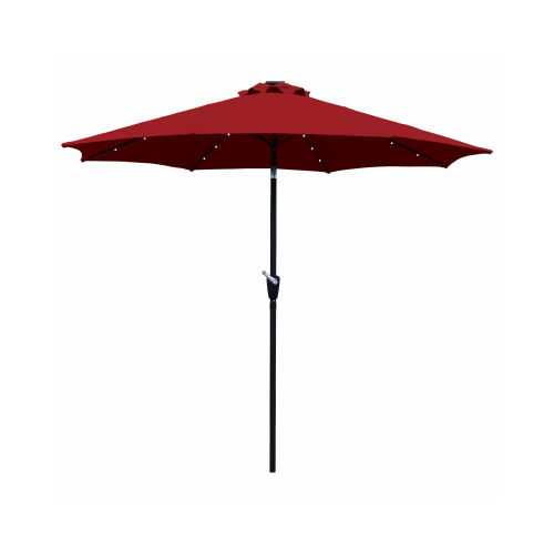 Steel Market Umbrella, 24-LED Lights, Red, 9-Ft.
