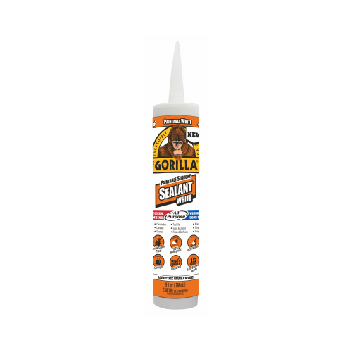 GORILLA GLUE 8070002 Silicone Sealant, Paintable White, 9-oz.