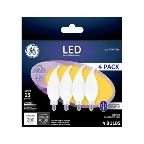 Decorative LED Light Bulbs, Frosted, Candelabra Base, 2.5-Watts, 200 Lumens - pack of 4