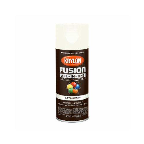 Fusion Primer and Spray Paint, Satin, Ivory, 12 oz, Aerosol Can