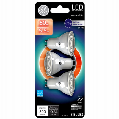 GE Lighting 93120813 LED Recessed Bulb, MR16, 430 Lumens, 5.3-Watt, 3-Pk.