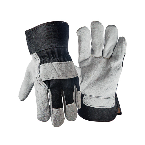 Work Gloves, Pigskin Leather Palm, Cotton Back, Men's Large