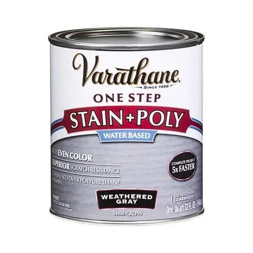 Stain & Polyurethane, Water-Based, Weathered Gray, Semi-Gloss, 1-Qt.
