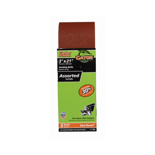 7020 Sanding Belt, 3 in W, 21 in L, Aluminum Oxide Abrasive - pack of 5