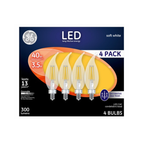 LED Candelabra Light Bulbs, Soft White, Clear, 300 Lumens, 3.5-Watts - pack of 4