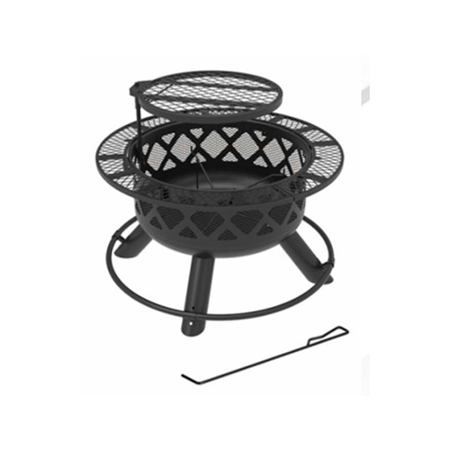 Ranch Fire Pit With Side Tables & Grill Top, 24-In.