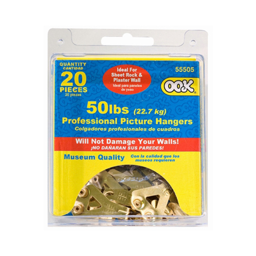 Picture Hanger, 50 lb, Steel, Brass, Gold - pack of 20