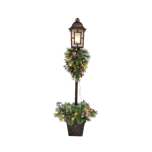 PULEO ASIA LIMITED 301-LP9646-50F5LW3K05 Christmas Lamp Post With PVC Greenery, Pre-Lit, 5-Ft.