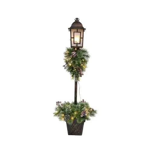 Christmas Lamp Post With PVC Greenery, Pre-Lit, 5-Ft.