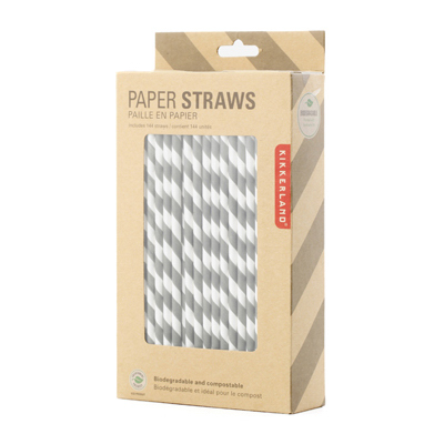 KIKKERLAND DESIGN CU13GR Paper Straws, Biodegradable, Gray, 144-Ct.