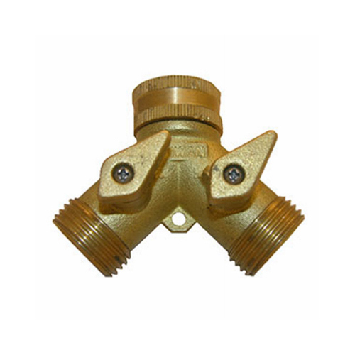 Garden Hose Y Connector, Brass, 3/4 FGH x (2) 3/4 In. MGH