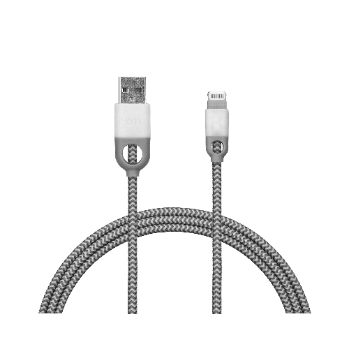 iHome IH-CT1056W Braided Nylon Lightning Cable, for iPhones, Gray/White, 6-Ft.