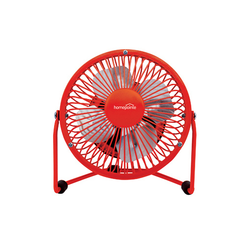 HomePointe CZHV4RDTV High-Velocity Personal Fan, Dual USB/120-Volt, Red, 4-In.