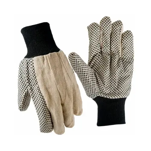 Work Gloves, Dotted Cotton Canvas, Men's L - pack of 6