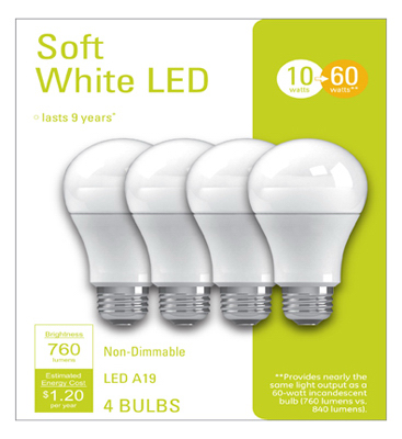 GE Lighting 32586 LED Light Bulbs, A19, Soft White, 760 Lumens, 10-Watts  pack of 4