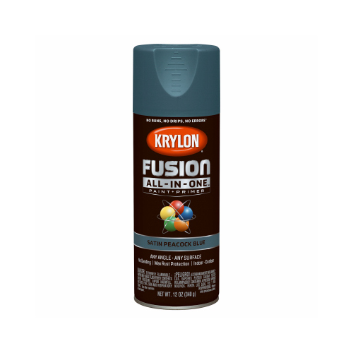 KRYLON DIVERSIFIED BRANDS K02792007 Fusion All-In-One Spray Paint + Primer, Satin Peacock Blue, 12-oz.