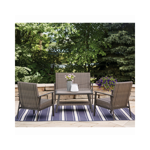 PATIO MASTER CORP S4-B2T00500 Nantucket 4-Pc. Seating Set, 2 Chairs, Loveseat, Table, Steel + Woven Fabric