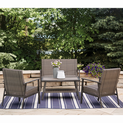 PATIO MASTER CORP S4-B2T00500 Nantucket 4-Pc. Seating Set, 2 Chairs, Loveseat, Table, Steel + Woven Fabric