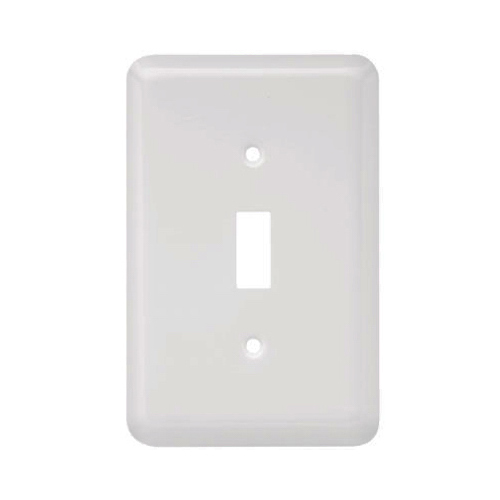 Toggle Wall Plate, 1-Gang, Stamped, Round, White Steel