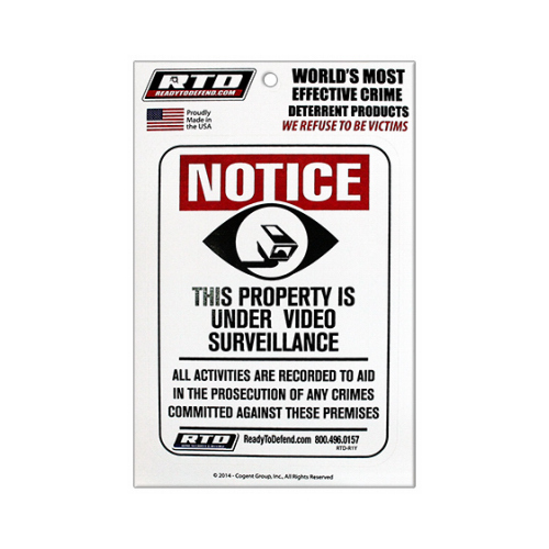 COGENT GROUP INC RTD-R1Y Video Surveillance Home Security Window Decal White Vinyl, 4 x 5-In.