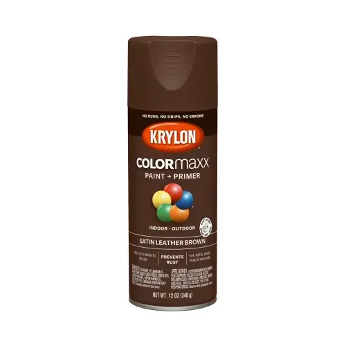 COLORmaxx Spray Paint, Satin, Leather Brown, 12 oz, Aerosol Can