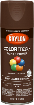 KRYLON K05569007 COLORmaxx Spray Paint, Satin, Leather Brown, 12 oz, Aerosol Can