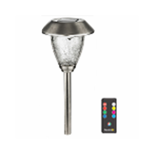 RIMPORTS LLC GL40238 Solar LED Path Lights, Color-Changing, Gun Metal Stainless Steel, Crackled Glass Lens, 12-In Pair