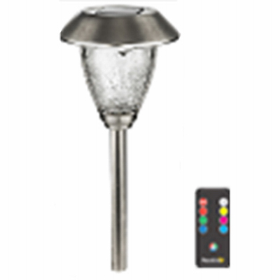 RIMPORTS LLC GL40238 Solar LED Path Lights, Color-Changing, Gun Metal Stainless Steel, Crackled Glass Lens, 12-In Pair