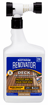 Rust-Oleum 332890 Renovator Deck Stain, Semi-Transparent, Hose Mount, Chestnut Brown, 56-oz.