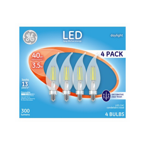 Decorative LED Light Bulbs, Candelabra Base, Daylight, Clear, 300 Lumens, 3.5-Watts - pack of 4