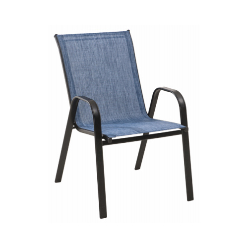 Four Seasons Courtyard S-DNC1392PST-B Marbella Stacking Chair, Black Steel Frame, Blue Sling Fabric