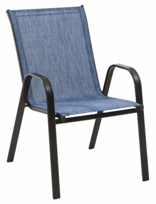 Four Seasons Courtyard S-DNC1392PST-B Marbella Stacking Chair, Black Steel Frame, Blue Sling Fabric