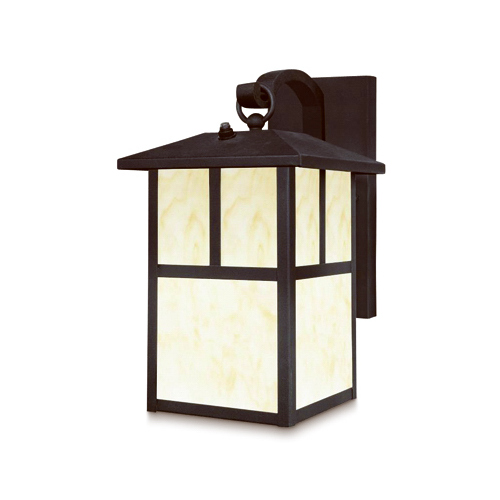 Wall Lantern, Dusk-to-Dawn Sensor, Black With Honey Glass, 13-Watt