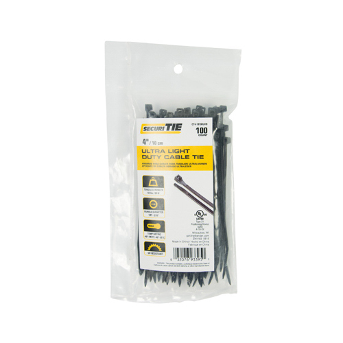 Ultra Light Duty Cable Tie, UV Black, 4-In - pack of 100