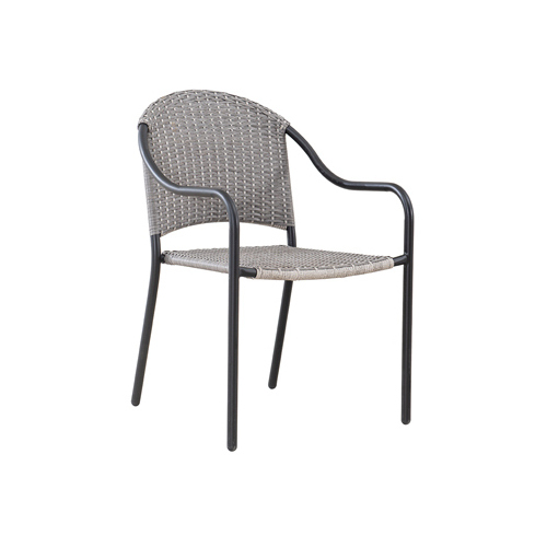 Marbella Stacking Chair, Black Steel, Gray Wicker