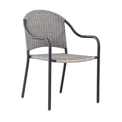 Four Seasons Courtyard A211017300 Marbella Stacking Chair, Black Steel, Gray Wicker