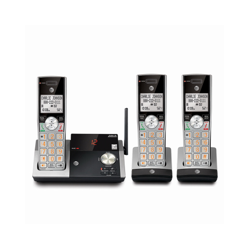 Expandable Cordless Phone with Answering System & Caller ID, Silver/Black, 3 Handsets
