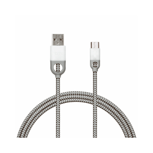 iHome IH-CT2058W Braided Micro USB Charging Cable, Nylon, Gray/White, 10-Ft.