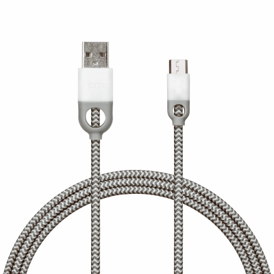 iHome IH-CT2058W Braided Micro USB Charging Cable, Nylon, Gray/White, 10-Ft.