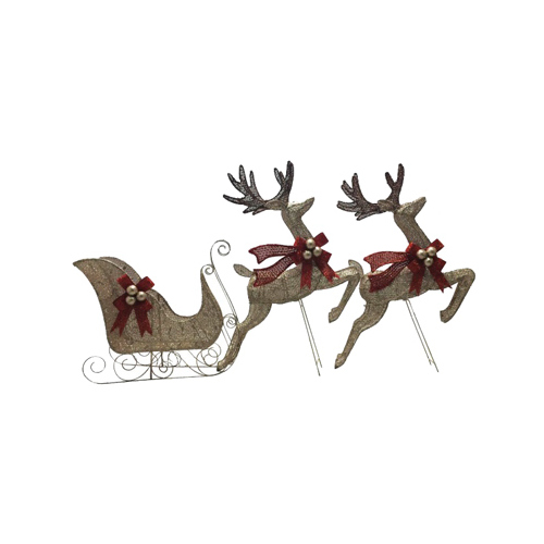 PULEO ASIA LIMITED 218-DE7167C Lighted Sleigh/Reindeer Set, 43-In. High Deer, 100 Lights Each