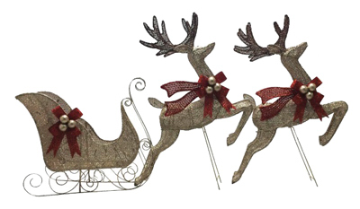 PULEO ASIA LIMITED 218-DE7167C Lighted Sleigh/Reindeer Set, 43-In. High Deer, 100 Lights Each