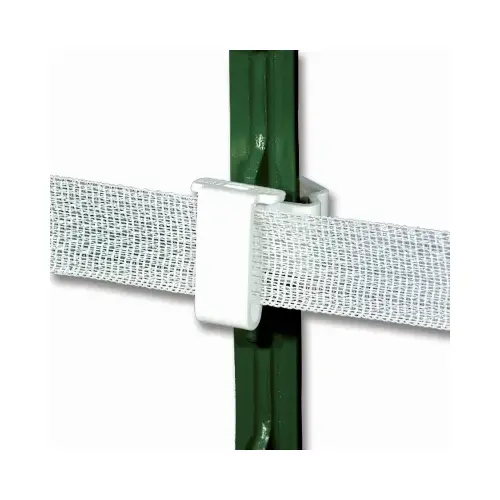 POWERFIELDS TP-25-W T-Post Insulators, Wide White Poly Tape - pack of 25