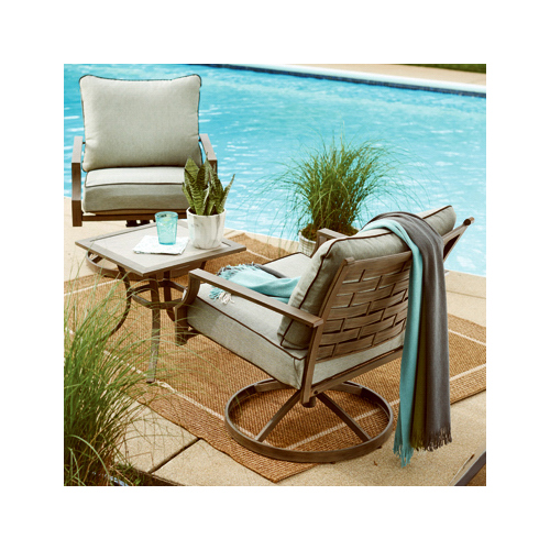 COURTYARD CREATIONS S17S1320R-03 Melrosa 3-Pc. Deep Cushion Steel Chat Set, 2 Cushioned Swivel Rockers + Side Table