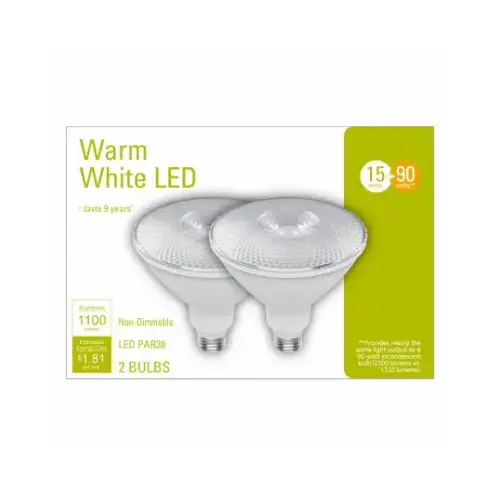 LED Outdoor Flood Light Bulbs, Warm White, Clear, 1200 Lumens, 15-Watts Pair