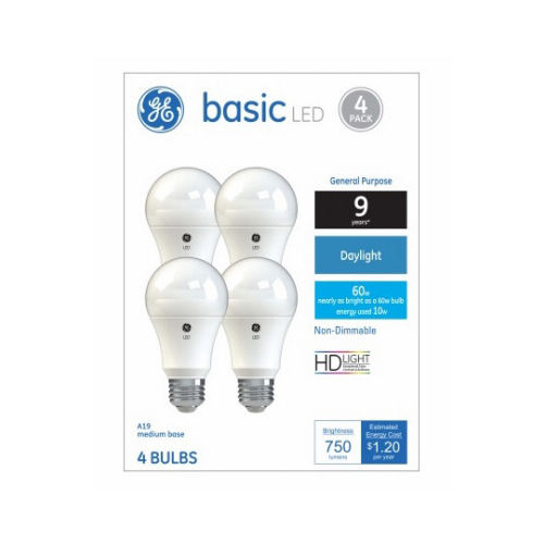 LED Light Bulbs, Daylight, 760 Lumens, 10-Watts - pack of 4