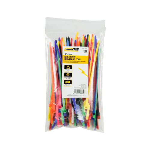 EZ-Off Cable Tie, Yellow, 6-In - pack of 100