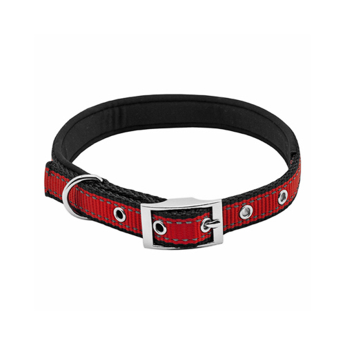 Pet Expert PE224078 Dog Collar, Padded, Red/Black Reflective, 3/4 x 20-In.