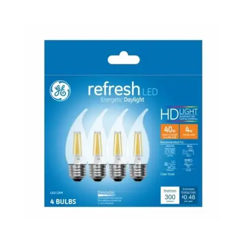 LED Chandelier Light Bulbs, Candle Shape, Clear DayChandelier Light, 300 Lumens, 4-Watts - pack of 4